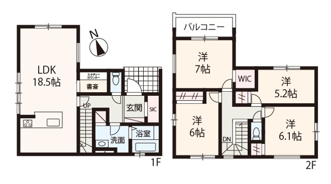 【間取り】 | Re・Terrechez堺市堺区山本町1期 | 家族がゆったり快適に暮らせる4LDK新築戸建！カースペース並列2台分有(車種による)。