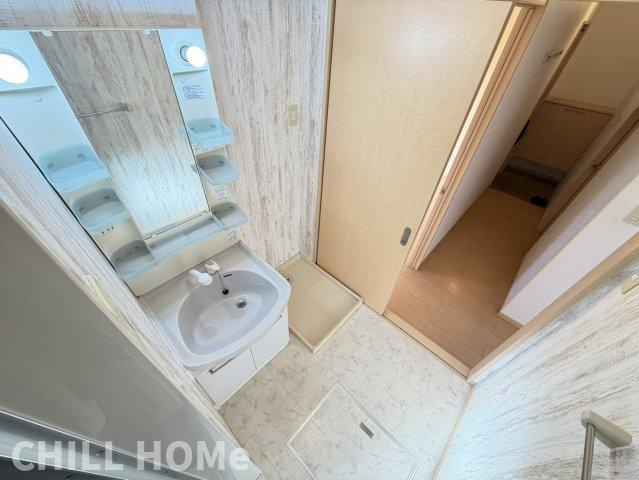 伊勢崎市下触町のアパートの洗面所|当社、チルホームのHPもご覧ください(^^)/物件情報多数♪