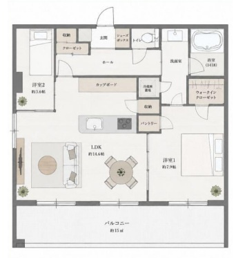 メインステージ錦糸町ＩＸの間取り|メインステージ錦糸町ＩＸ：最上階・南向き角部屋！ウォークインクローゼット付き２ＬＤＫリフォーム物件はリフォーム工事中となっております！