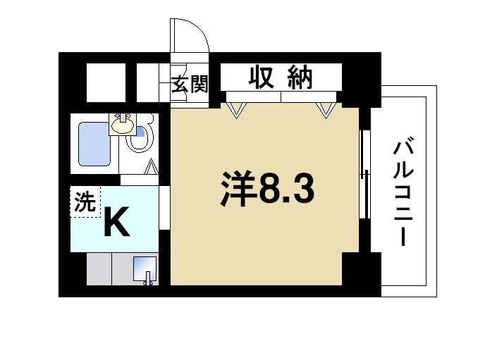 朝日プラザ・アーバネート奈良の間取り|お一人暮らしにピッタリの1Ｋのお部屋です。
