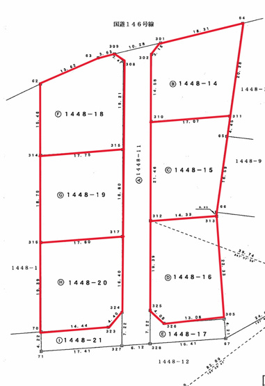 【土地図】 | 吾妻郡長野原町大字応桑1448-18　土地　6区画　すべて100坪以上！