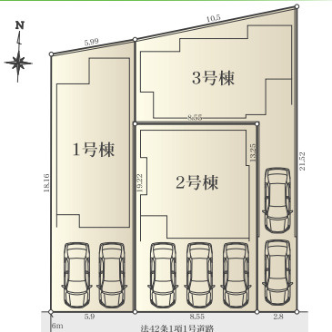 茅ヶ崎市中島　新築戸建　全3棟1号棟の区画図