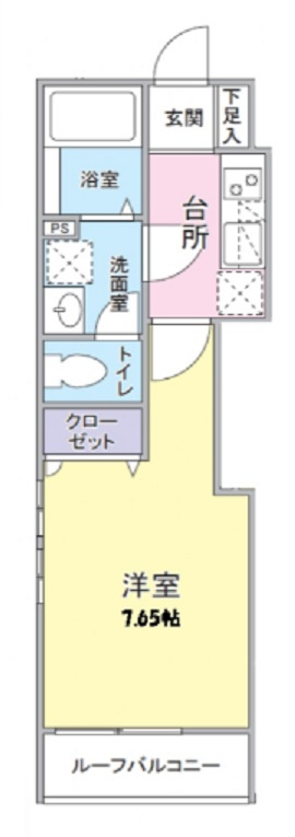 La Stellaラステラの間取り|間取り　東向きバルコニー南東角部屋の1K洋室7.65帖バストイレ別独立洗面台！