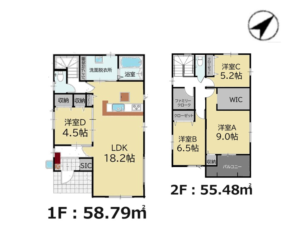 福岡市博多区東月隈5丁目第2-3棟（2号棟）の間取り|全居室収納付きで便利です。