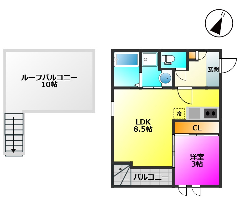 福岡市南区清水３丁目のアパートの間取り