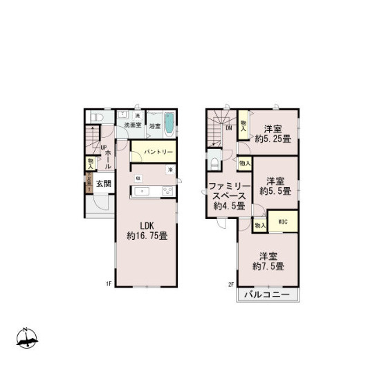 藤井寺市梅が園町の新築一戸建の間取り|2階LDKを中心とした、家族が集まりやすい間取りが魅力。ウォークインクローゼットを備え、衣類や季節物もすっきり収納できます。南向きの明るさを活かした、快適な暮らしを実現する住まいです。