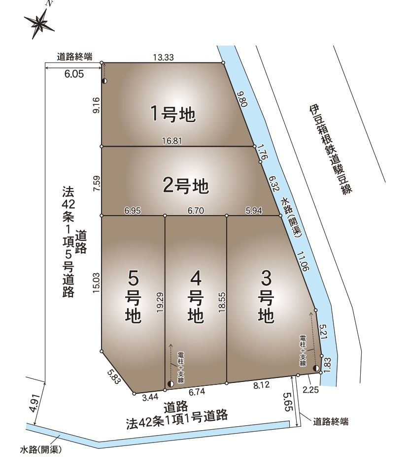 三島市中第３　全５区画　の区画図