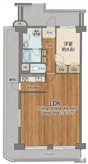 【間取り】 | ユニハイム本厚木 | 1LDKは、リビングダイニングキッチンと独立した居室がある広々とした間取りで、広々とした空間で快適に過ごせます。食事やくつろぎ、睡眠の空間を分けられ、来客時にもプライバシーを保ちやすい点が魅力ですね。