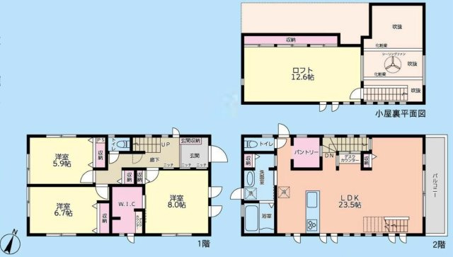 2階リビング　吹抜　勾配天井（秋田杉使用）の間取り|導線を考えられた間取り