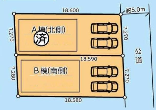 2階リビング　吹抜　勾配天井（秋田杉使用）の区画図|B棟