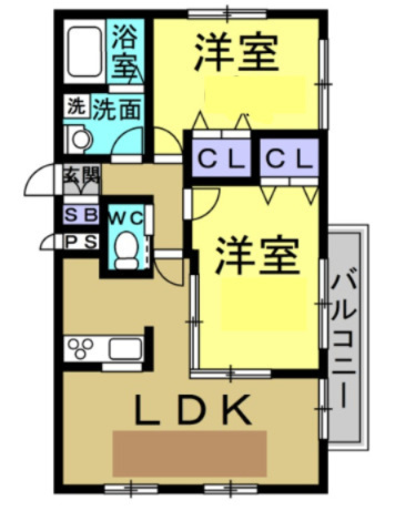 エクセレント古見の間取り|※参考間取りになります（LDK10帖・バルコニー横洋室5.6帖・洋室5.7帖）