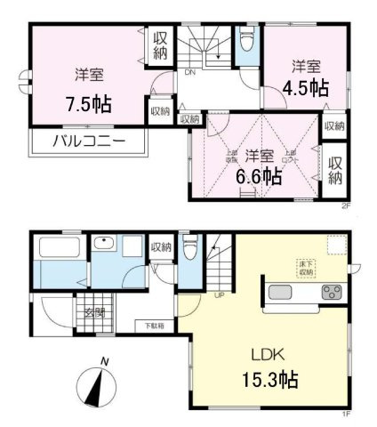 練馬区春日町6丁目 限定1棟の間取り|1階リビング+水回りを配した生活しやすい間取りです
