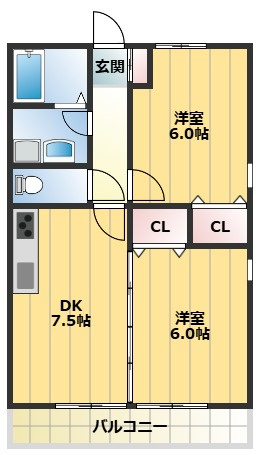 【間取り】 | アビタシオンⅡ番館 | 2DKの間取りです