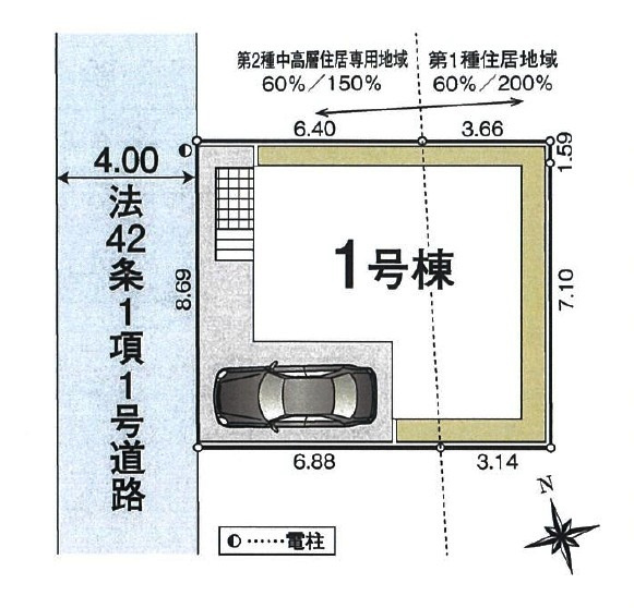 所沢市東狭山ヶ丘1丁目・全1棟　新築一戸建の区画図|カースペース1台・整形地・土地面積87.31平米（約26.41坪）