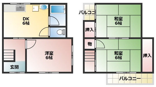 寝屋川市石津元町貸家の間取り
