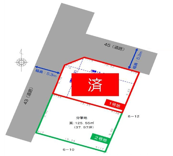 明石市大久保町高丘3丁目（全2区画）2号地の土地図|2号地。約37.97坪です。