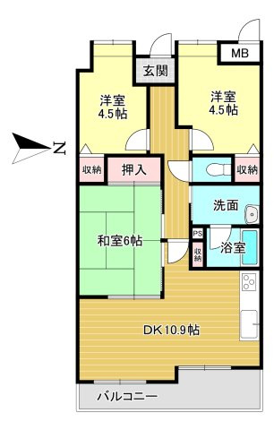 大和高田リバティ8番館の間取り|3LDK　専有面積:60.41ｍ2　バルコニー面積:7.53ｍ2