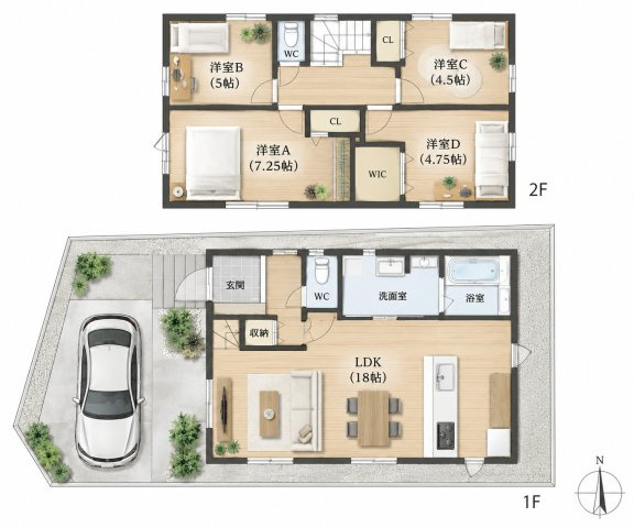 戸建 宇治市大久保町上ノ山の間取り|家事動線と収納力に配慮した、暮らしやすさ重視の4LDK