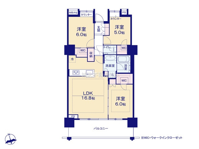 プラウドタワー大泉学園の間取り|専有面積75.08㎡ 3LDK 23階部分南向き住戸につき陽当たり、眺望良好♪
3WICやトランクルームなど収納も豊富な間取りです
