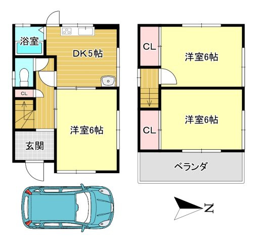 大和高田市蔵之宮町の間取り|3DK　土地面積:54.19ｍ2　建物面積:53.55ｍ2　駐車1台可能