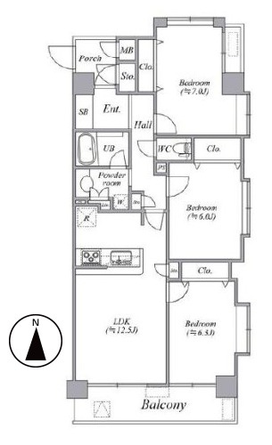 アーバンキャッスル立石3ステージの間取り|南向き・3方角部屋につきまして日当たり・通風・眺望良好。新規リノベーションマンション。