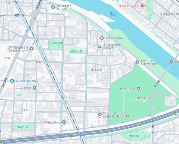 尼崎市善法寺町　新築一戸建ての地図