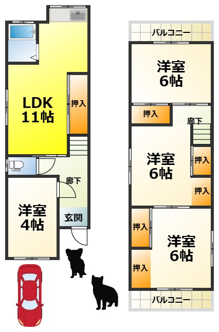 岸和田市池尻町戸建賃貸の間取り