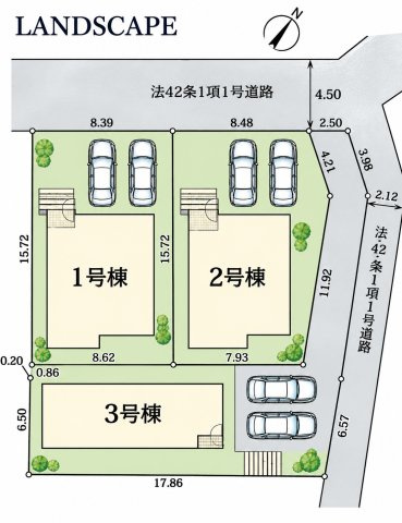 青梅市和田町2丁目　新築戸建全3棟の区画図