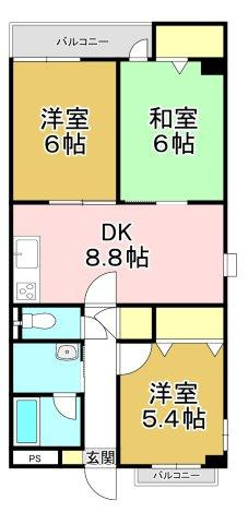 直方市古町の賃貸マンションの間取り