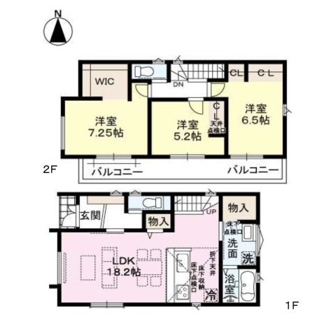 福岡市東区舞松原5丁目第1-4棟（2号棟）　の間取り|全居室収納付きで便利です。