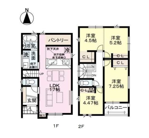 福岡市東区舞松原5丁目第1-4棟（3号棟）　の間取り|全居室収納付きで便利です。