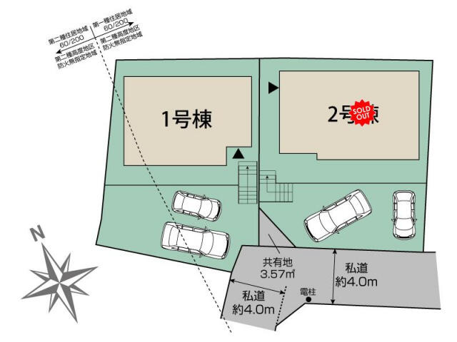 ブルーミングガーデン　鎌ヶ谷市東道野辺７丁目２棟／１期１号棟の区画図