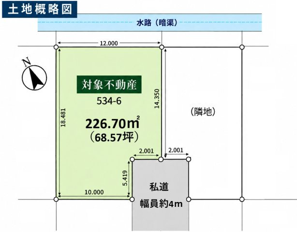 三郷市戸ケ崎1丁目　建築条件無し売地の土地図|■約68坪の建築条件なし売地！住宅用地としてオススメ