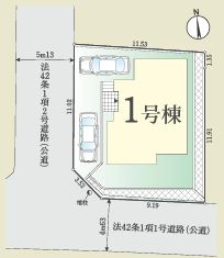 海老名市東柏ヶ谷4期　新築一戸建て　１号棟の区画図|配置図
