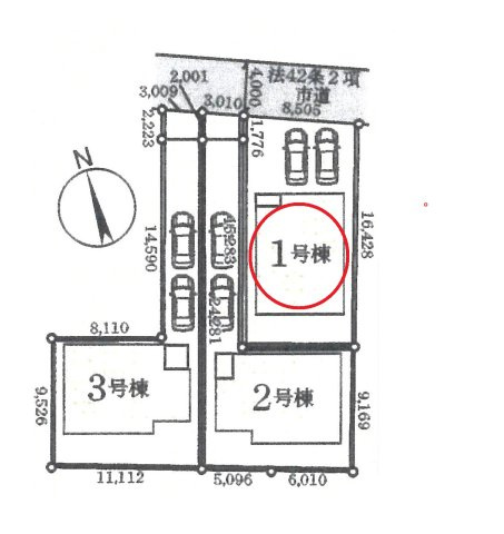 仲介手数料無料　上尾市平方1663-2　新築戸建　全３棟の区画図