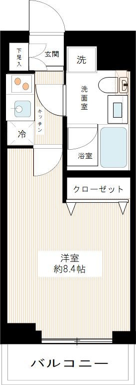 ARCOBALENO HANEDAアルコバレーノハネダの間取り|東向きバルコニー洋室8.4帖の余裕ある1Kバストイレ別独立洗面台！