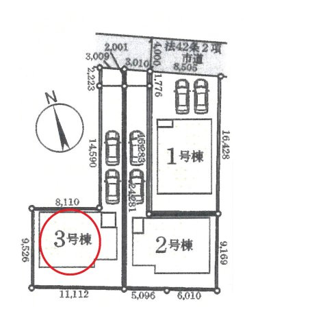 仲介手数料無料　上尾市平方1663-2　新築戸建　全３棟の区画図