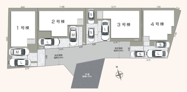 新築戸建　静岡市駿河区丸子六丁目5期　全4棟の区画図