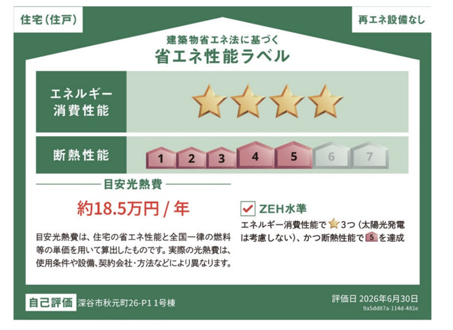 【省エネ性能ラベル】 | 深谷市秋元町　いろどりアイタウン　新築戸建　全2棟　1号棟