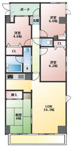 ファミリーにもおすすめのゆったりとした4LDKの間取り