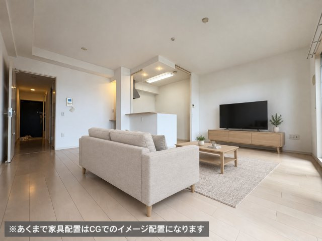 サンパーク鉄王の居間・リビング|広々18帖のLDK！家族みんながゆったり過ごせる開放感のあるリビングです♪
※家具等をCGで加工,イメージとしています。家具付き販売ではございません。
