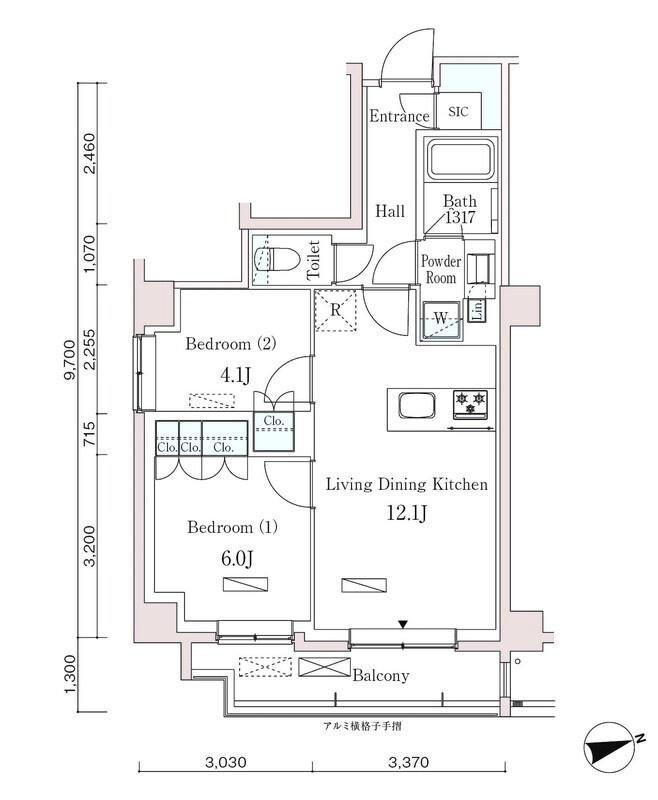 新宿区市谷左内町の賃貸マンションの間取り