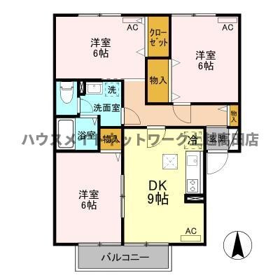 ロイヤルファインの間取り|間取図（ロイヤルファイン 103）3DK