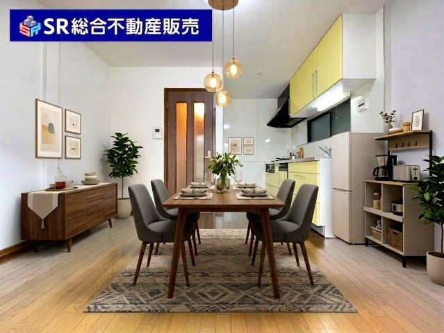 本町中古戸建のキッチン|2階8.2帖ダイニング：ご家族集まって食事できる広さのダイニングです♪（家具はCGによるイメージです。）