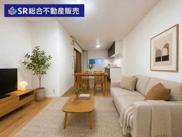 川田1丁目中古戸建の居間・リビング|リビングは広々13.5帖♪ご家族でゆったりとお過ごしいただける空間です！（家具はCGによるイメージです。）