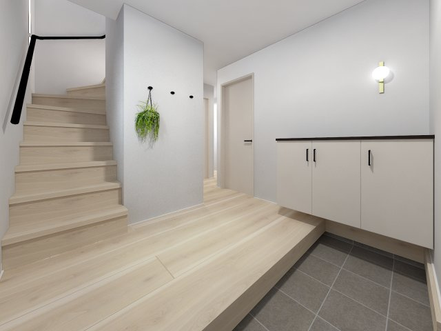 南区六ッ川2丁目戸建の玄関|ワイドな玄関ホールは、朝の忙しい時間も玄関で渋滞せずに出発できますね。
