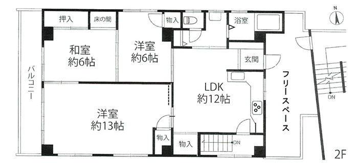 神戸市灘区水道筋４丁目の賃貸マンションの間取り