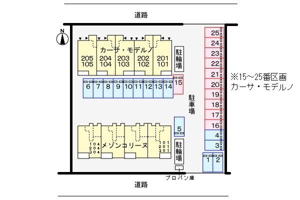 メゾンコリーヌの区画図|駐車場