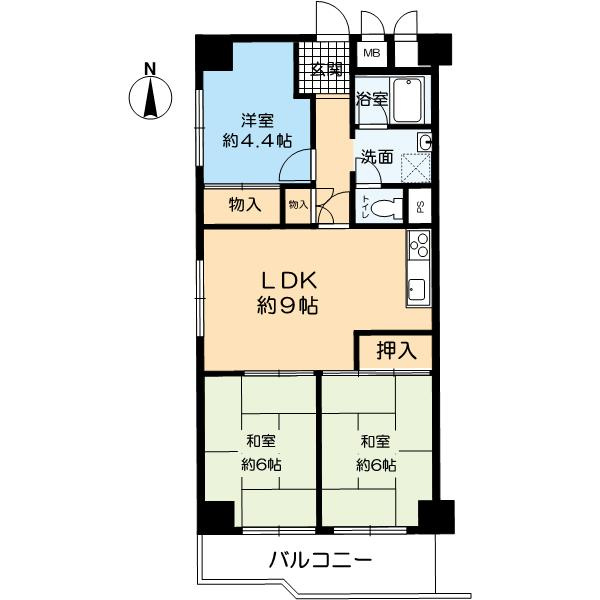 杉谷パークマンションの間取り|３LDK　価格2580万　専有面積61.60㎡　リフォーム済みのお部屋です。
