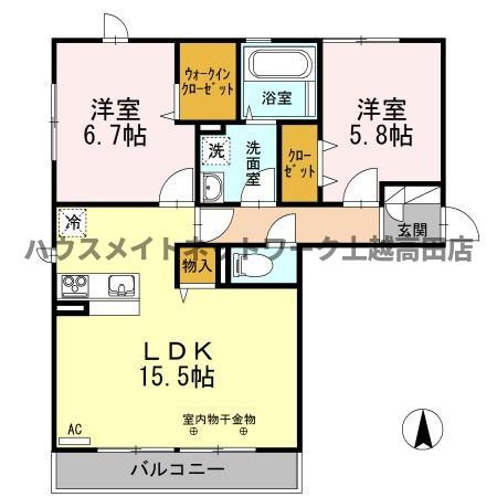 グランシャリオ Ｂ棟の間取り|間取図（グランシャリオ Ｂ棟 B203）2LDK